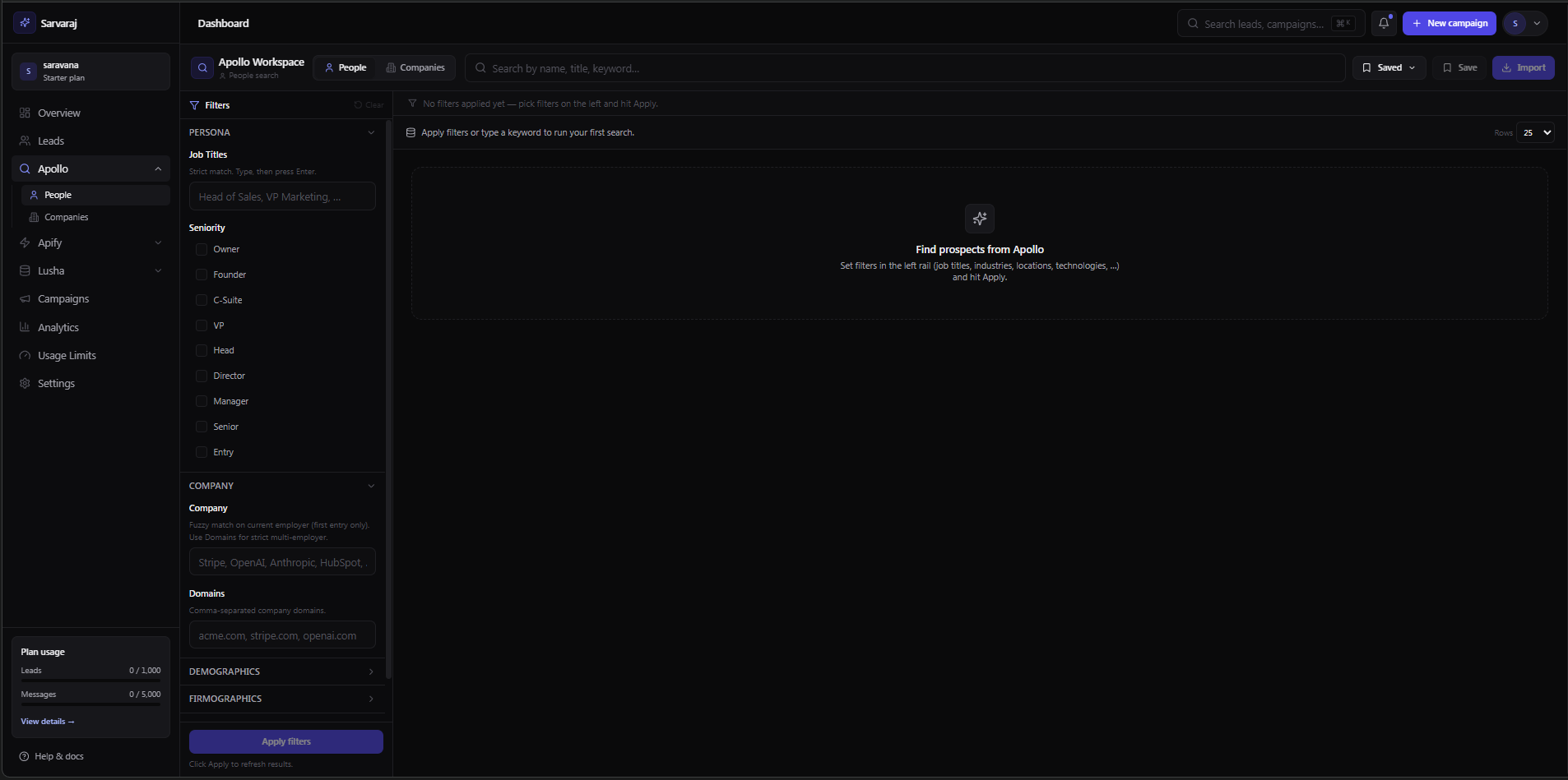 Apollo search workspace